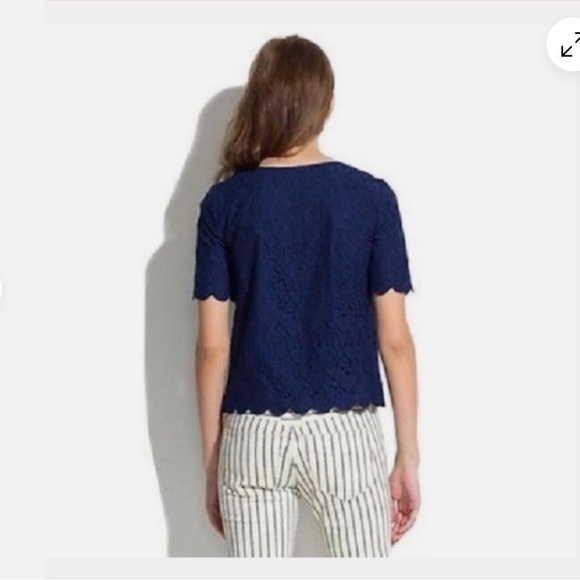 Madewell Navy Blue Lace Short Sleeve Blouse Top Scalloped Hem Size Small - Picture 2 of 16